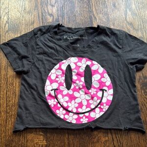 Prince Peter Collection cropped Black Tee with Pink Floral Smiley